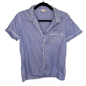 [j. Crew] Blue/White Striped Button Down Collared Short Sleeve Shirt Size S